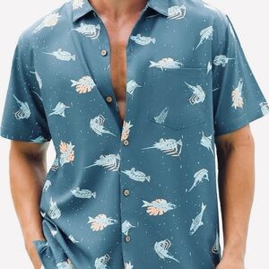 Angel Season Men's Navy Swordfish Casual Shirt New Size Large